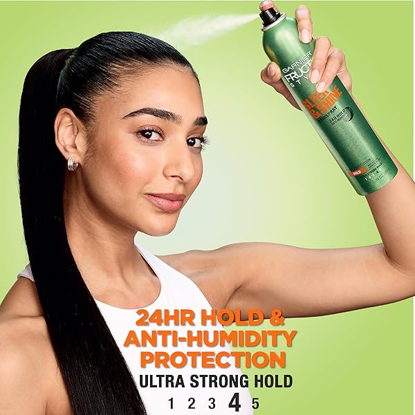 GARNIER FRUCTIS STYLE SLEEK AND SHINE ANTI-HUMIDITY HAIRSPRAY, ULTRA STRONG HOLD, FRIZZ PROTECTION 8.25 OZ, 1 COUNT (PACKAGING MAY VARY)