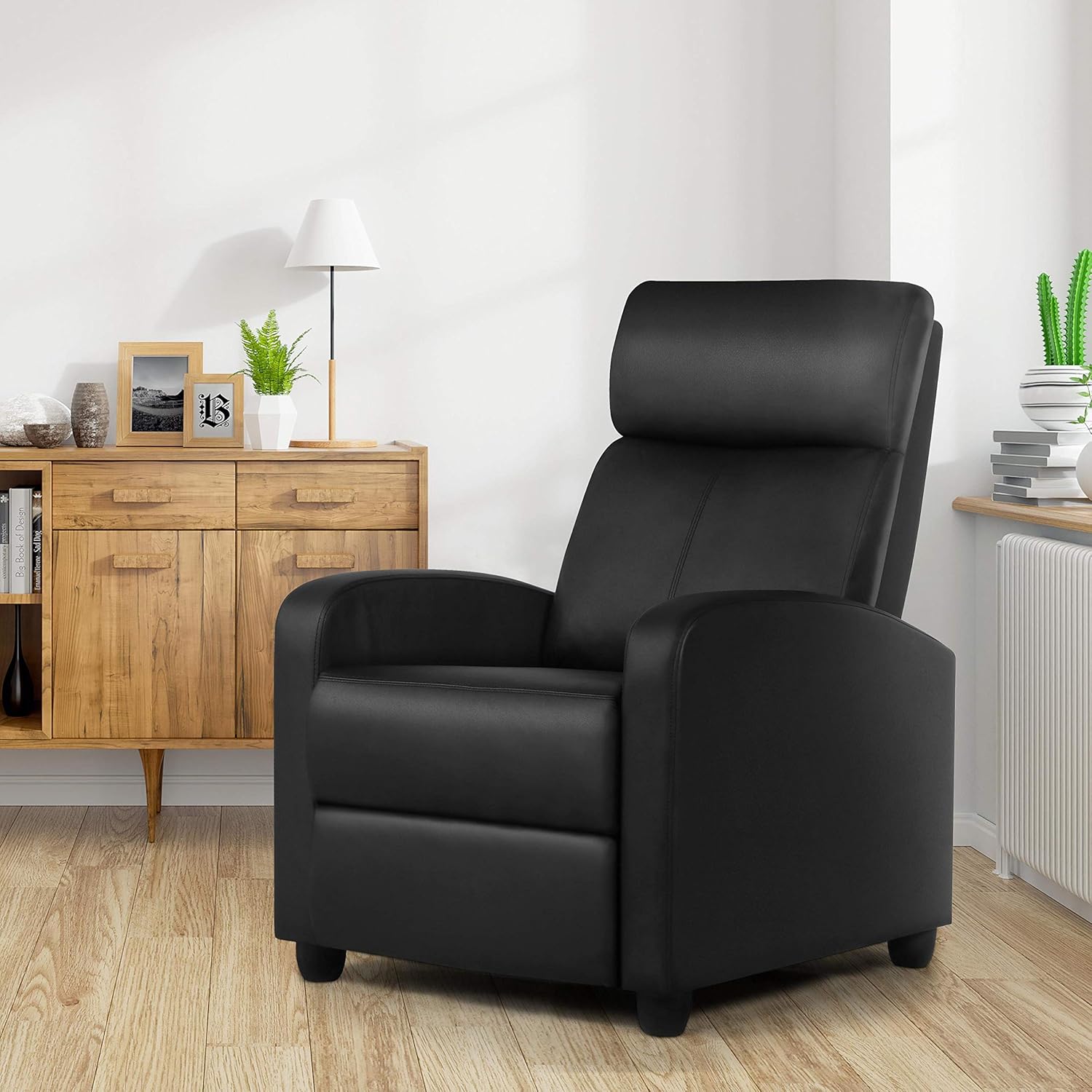 YAHEETECH Recliner Chair PU Leather Recliner Sofa Home Theater Seating with Lumbar Support Overstuffed High-Density Sponge Push Back Recliners: Furniture & Decor