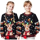 JOYIN Ugly Christmas Sweater Women Men Couples, LED Light Up Ugly Christmas Sweater Kids 2025 Reindeer(Black