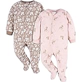 Gerber Baby Girls' Toddler Loose Fit Fleece Footed Pajamas 2-Pack, Pink Deer, 6-9 Months