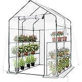 VIVOSUN 57x57x77-Inch Transparent Walk-in Green House with Window and Anchor Plant Garden Hot House 2 Tiers 8 Shelves