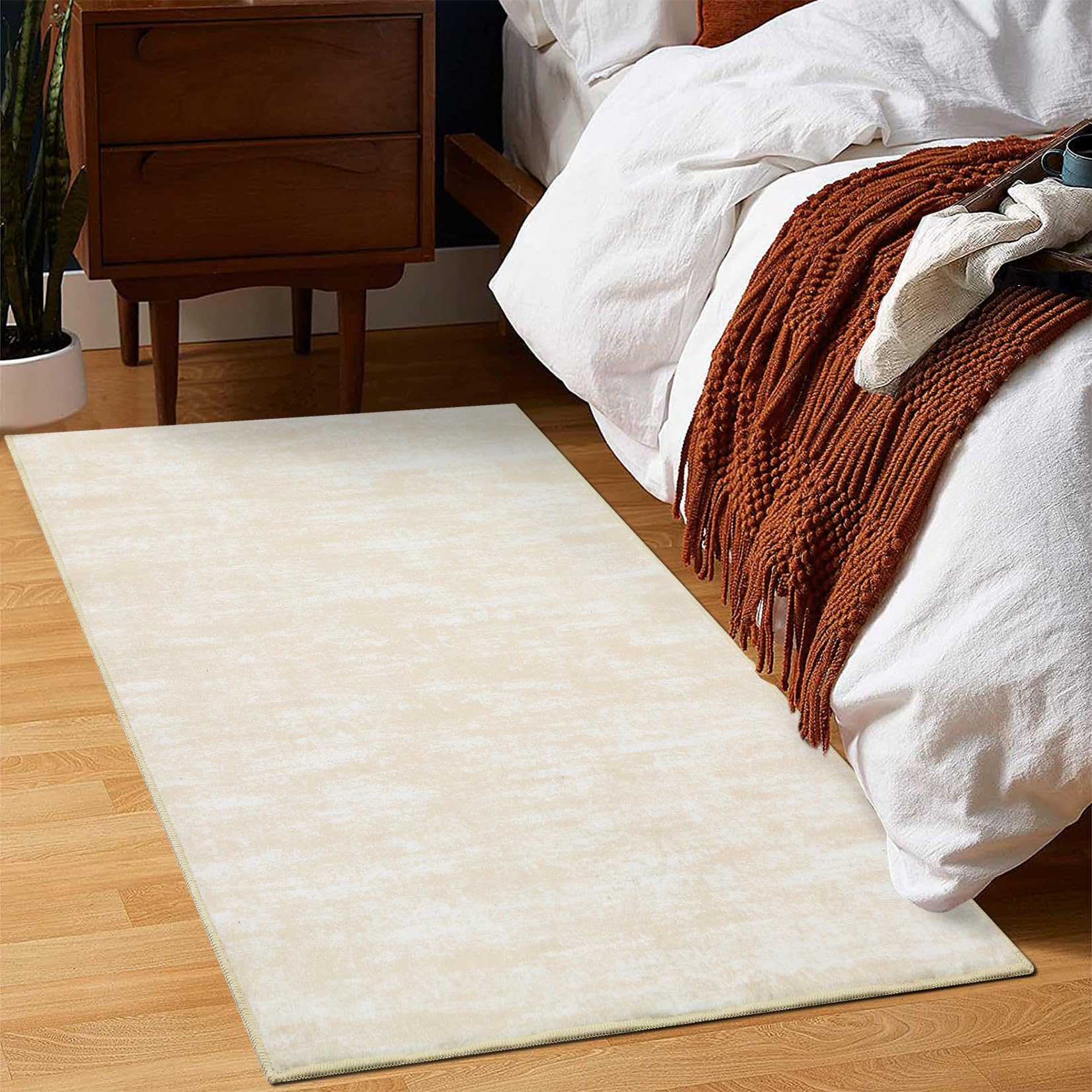 Photo 1 of RUGSREAL Small Area Rug 2x4 Entryway Mat Washable Bedside Rug with Rubber Backing Modern Solid Color Dining Room Throw Carpet Contemporary Area Rug for Living Room Bedroom Kitchen, 2' x 4' Cream White