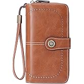RNIEGA Womens Wallet Leather Billfold RFID Blocking Credit Card Holder Wristlet Wallets for Women Ladies Purses with Zipper Coin Pocket