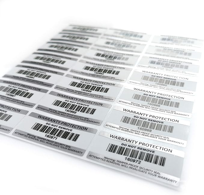 100 Tamper Proof Stickers Warranty Void Labels with Barcodes & Serial