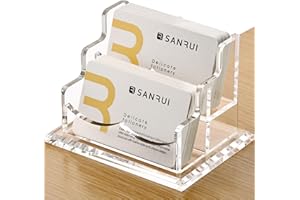 SANRUI Clear Acrylic Business Card Holder for Desk, Office 2 Tier 2 Pocket, 100 Card Capacity
