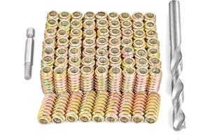 PGMJ 80 Pcs 1/4"-20 Headless Screw Inserts for Wood - Metal Thread Insert Assortment Hex Socket Drive Nut, Bolt Fastener Connector for Furniture Hardware Parts (1/4"-20x25mm-H)