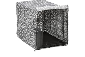 MidWest Homes for Pets Medium Dog Crate Cover with Teflon Fabric Protector, Poly-Cotton Privacy Kennel Cover Fits Most 30-inch Crates, Gray Designer Print, Washable, Reduces Barking
