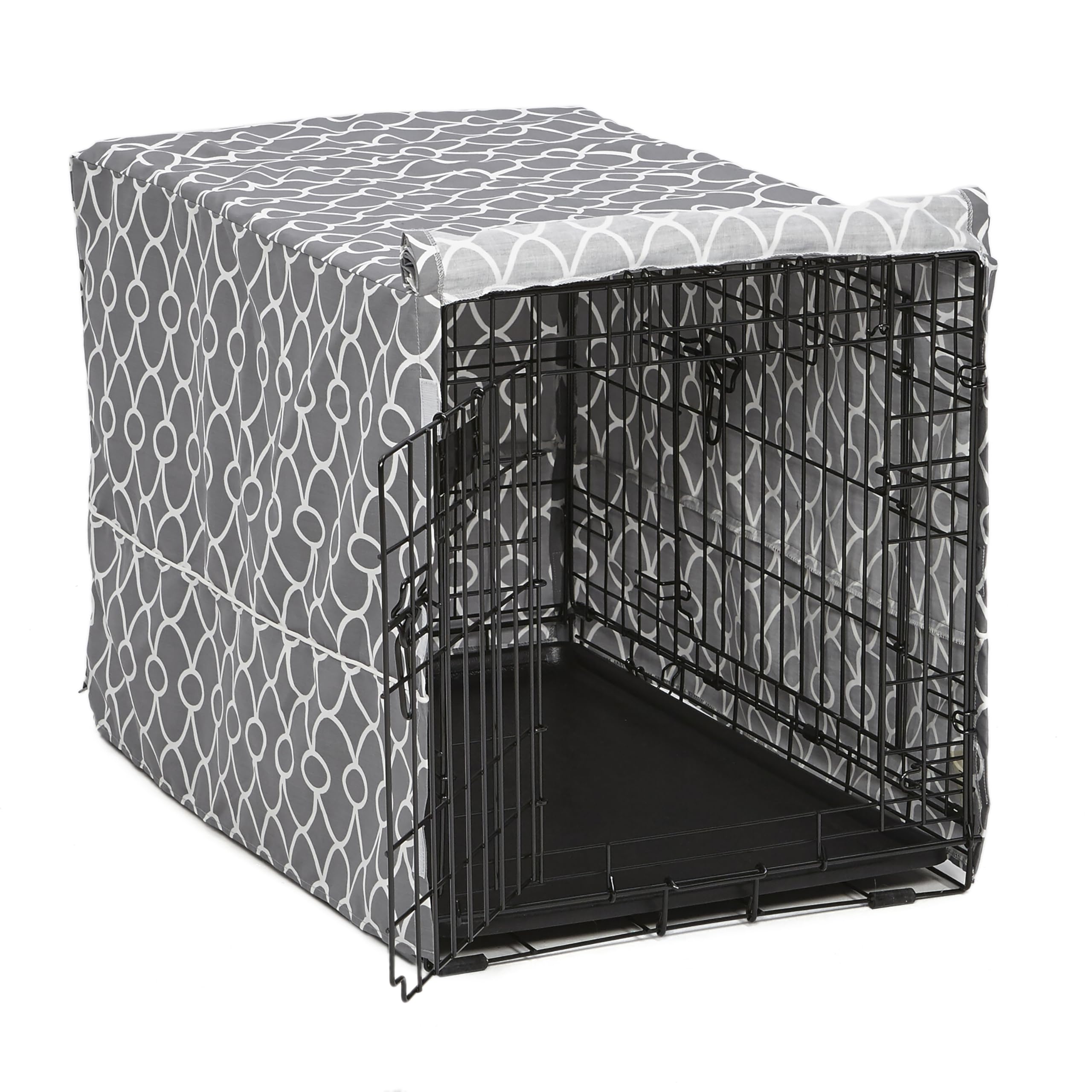 MidWest Homes for Pets Medium Dog Crate Cover With Teflon Fabric Protector, Poly-Cotton Privacy Kennel Cover Fits Most 76 cm Crates, Gray Designer Print, Washable, Reduces Barking
