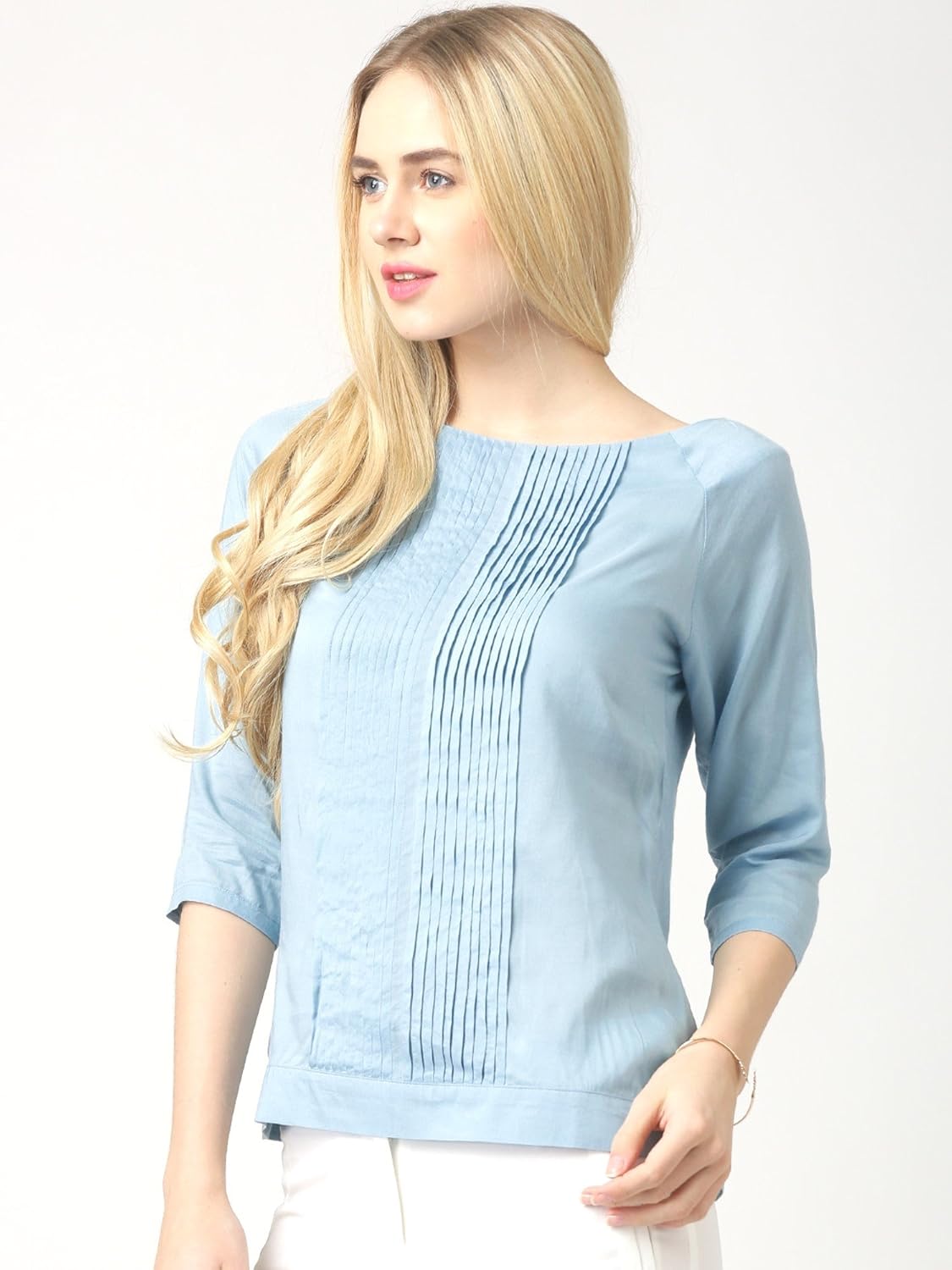 marie claire blue pintuck top (mc10064a)