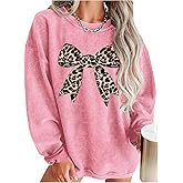 GORGLITTER Women's Oversized Bow Sweatshirt Long Sleeve Crewneck Pullover Top Aesthetic Casual Workout Going Out Outfits