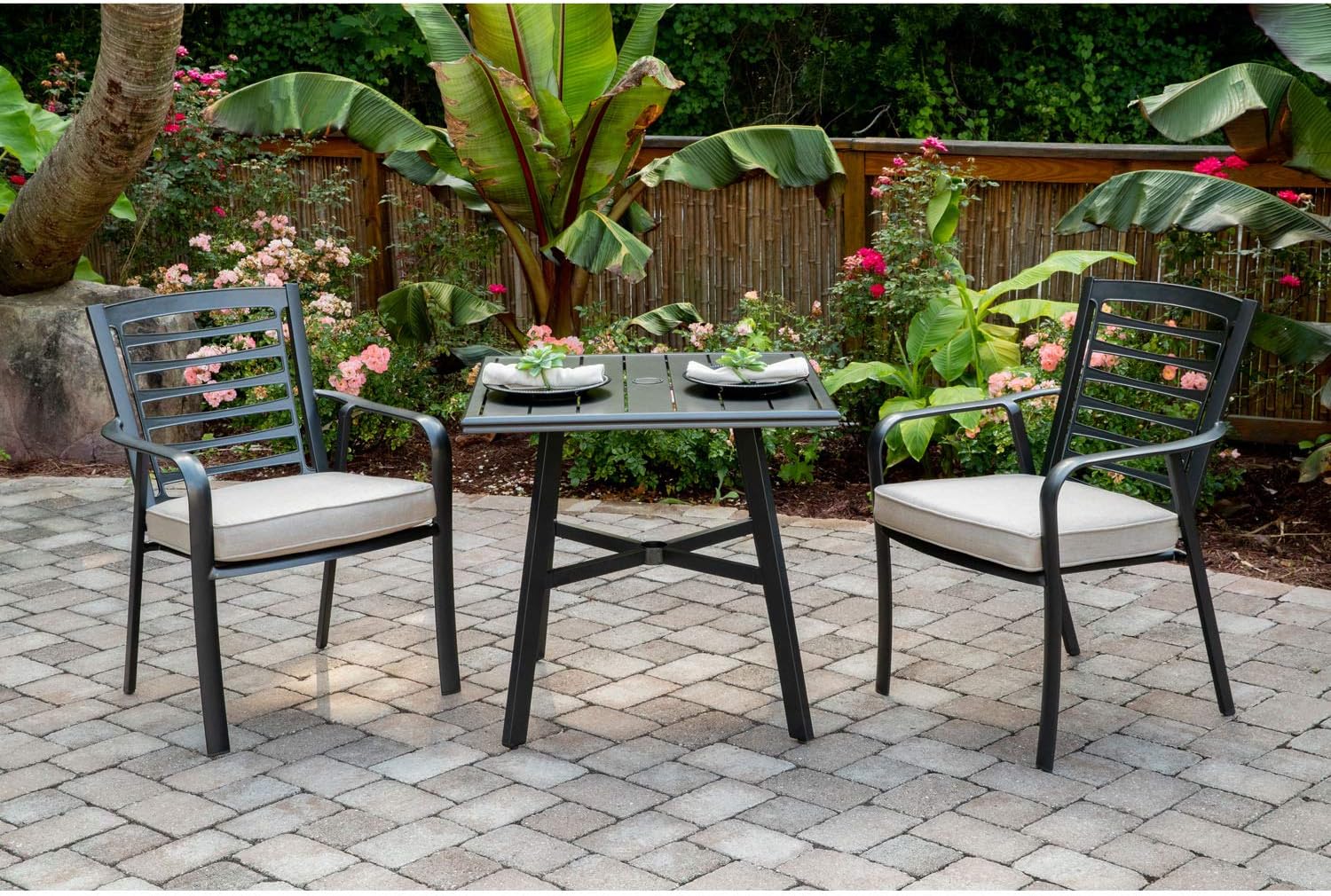 Amazon Com Hanover Pemdn3pcs Ash Pemberton 3 Piece Grade Bistro Set Commercial Outdoor Furniture Cast Ash Gunmetal Garden Outdoor
