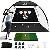 Golf Net, 10x7 Ft Golf Hitting Net with Tri-Turf Mat, Multi-Target Golf Practice Net for Outdoor/Indoor Chipping & Driving, Ideal Gift for Men/Dad/Husband/Golfers
