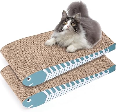ComSaf Cat Scratching Board 2 Pack Blue Curved Double-Sided Cardboard