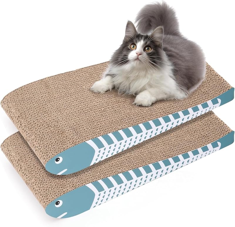 ComSaf Cat Scratching Board 2 Pack Blue Curved Double-Sided Cardboard