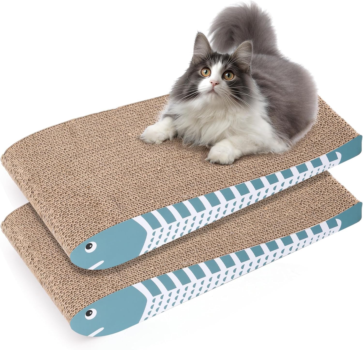 ComSaf Cat Scratching Board 2 Pack, Curved Scratcher Cardboard, Double-Sided Pad for Long Lasting Use, Cute Scratching Mat for Kitty (Blue)