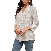 DUKAKII Women's Casual V-Neck Shirt Long Sleeve Button Work Tops Business Casual Summer Floral Tops