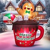 6FT Christmas Inflatables Outdoor Decorations, Gingerbread Christmas Inflatable Hot Cocoa Mug with Built-in LEDs Blow Up Christmas Decoration for Garden Lawn Yard Patio Xmas Inflatable