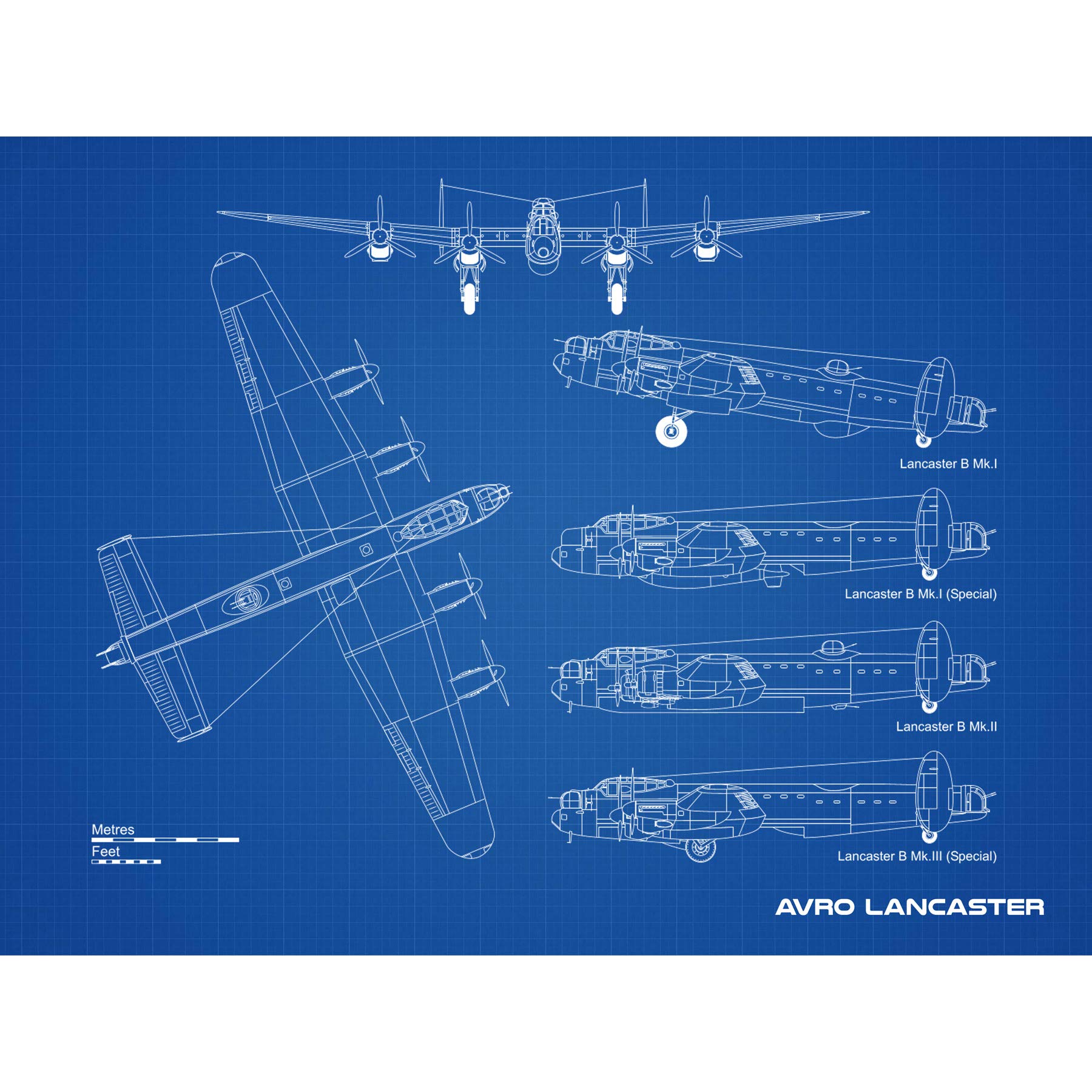 Artery8 Avro Lancaster Bomber Aircraft Plane Blueprint Plan Large Wall Art Poster Print Thick Paper 18X24 Inch