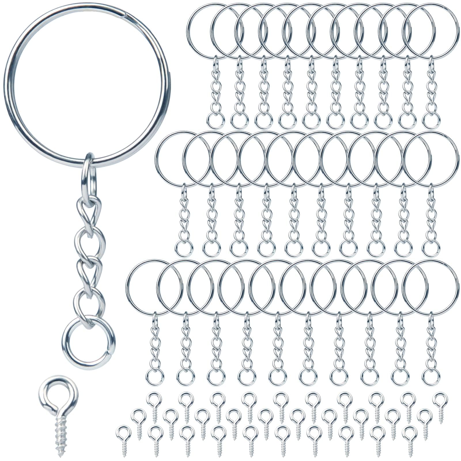 170Pcs Keyring Keychain Accessories 85pcs 1 Inch Key Ring Hoop with 85pcs Eyelet Screws Metal Keyring Clip Keyring Making Kit Sliver Key Rings for DIY Crafting Jewellery Making(85 Sets)