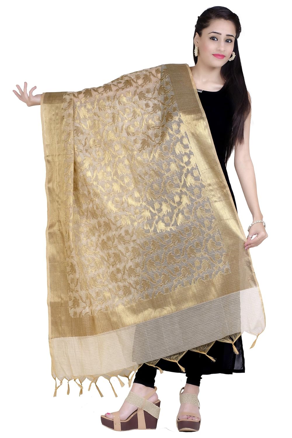 chandrakala women's chanderi zari work banarasi dupatta(d111)