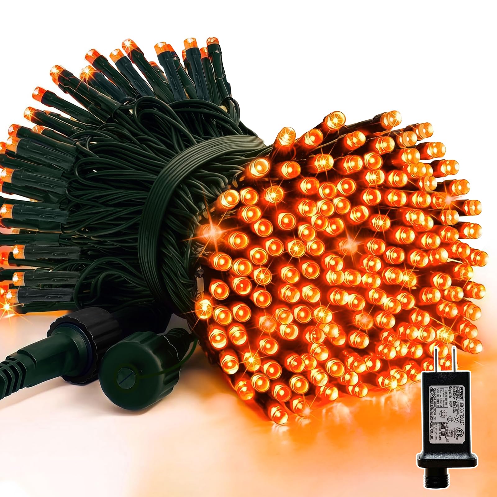 LAMPHOME 66FT Halloween Decorative Mini Lights, 200 LED Green Wire Fairy Starry String Lights Plug in, 11 Lighting Modes, for Halloween Decoration Outdoor Xmas Tree Party Decoration (Orange)