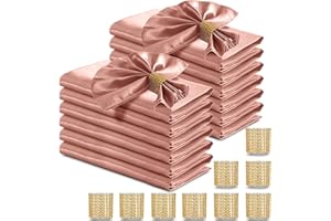 RUDONG M 100 Pcs Rose Gold Satin Napkins and Napkin Rings Set, 17 x 17 Inch Square Cloth Napkins Set of 50, Silky Soft Table Napkins Bulk for Weddings, Banquet, Parties Dinner Decoration