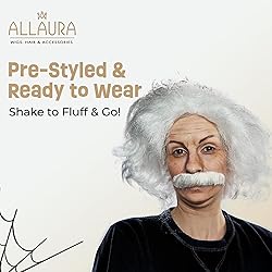 ALLAURA Old Man White Mad Scientist Wig and