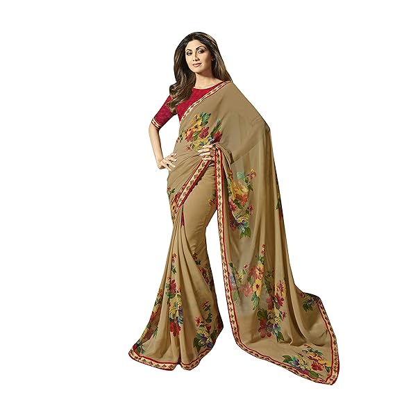 Womens Bhagalpuri Georgette Saree With Blouse Piece (DHADKAN24017SHILPASSR01_Beige)