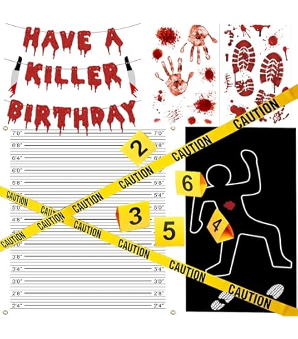 "Have A Killer Birthday" Halloween Party Banner & Tablecloth Set - Horror Movie Theme Decor With Zombie Hands, Black & Red - View #11
