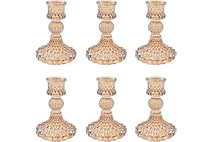 Showin Glass Candlestick Holders Set of 6, Champagne Diamond Taper Candle Holders for Table Centerpiece, Home Decorations, Valentine Day, Wedding and Party