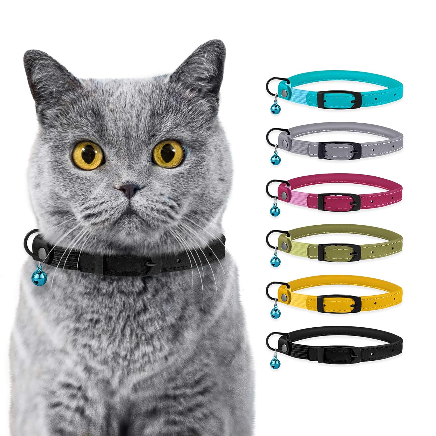 BRONZEDOG Cat Collar with Bell Safety Rolled Leather Collars for Cats