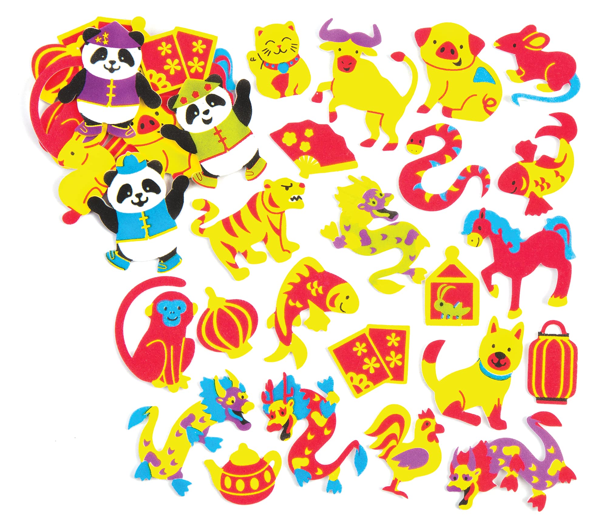 Baker Ross AV670 Chinese New Year Foam Stickers, Arts and Craft Self Adhesive, Perfect for Children to Decorate Collages and Crafts, Ideal for Schools, Craft Groups and Party Crafting (Pack of 120)