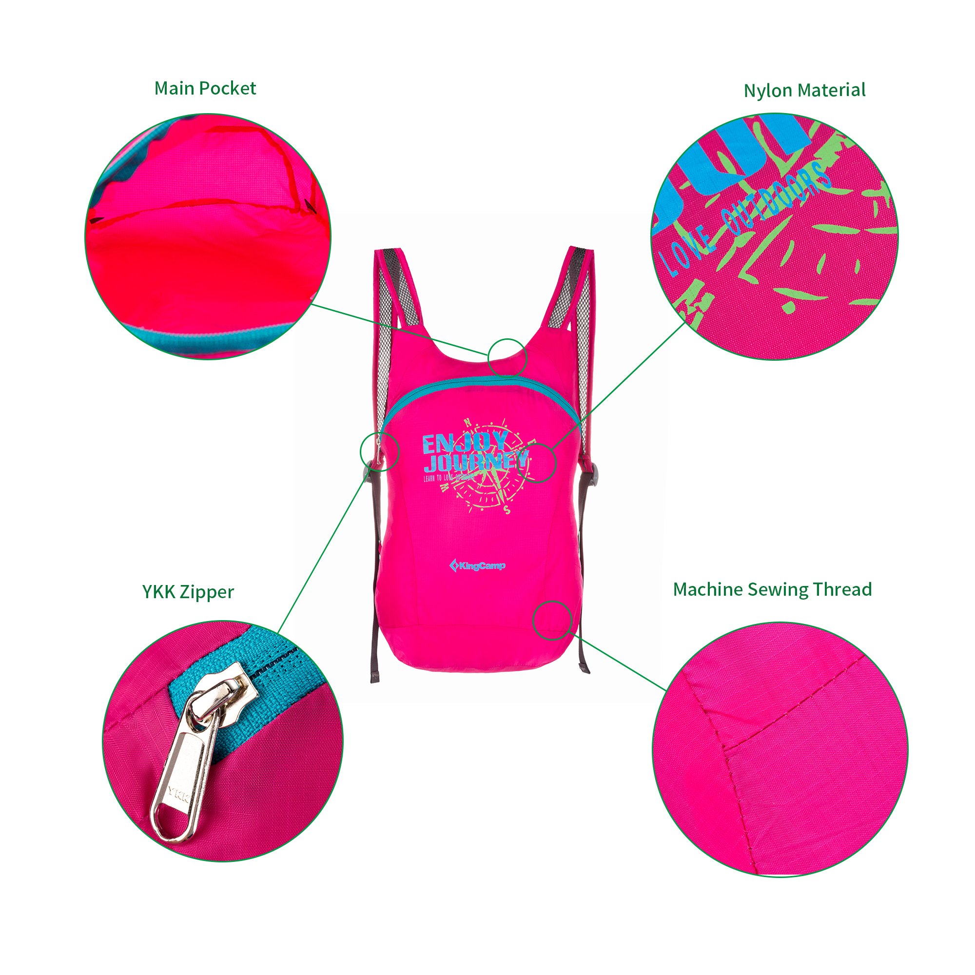 KingCamp 12L Ultralight Handy Packable Camping Hiking Travel Backpack Daypack (Rose Red)