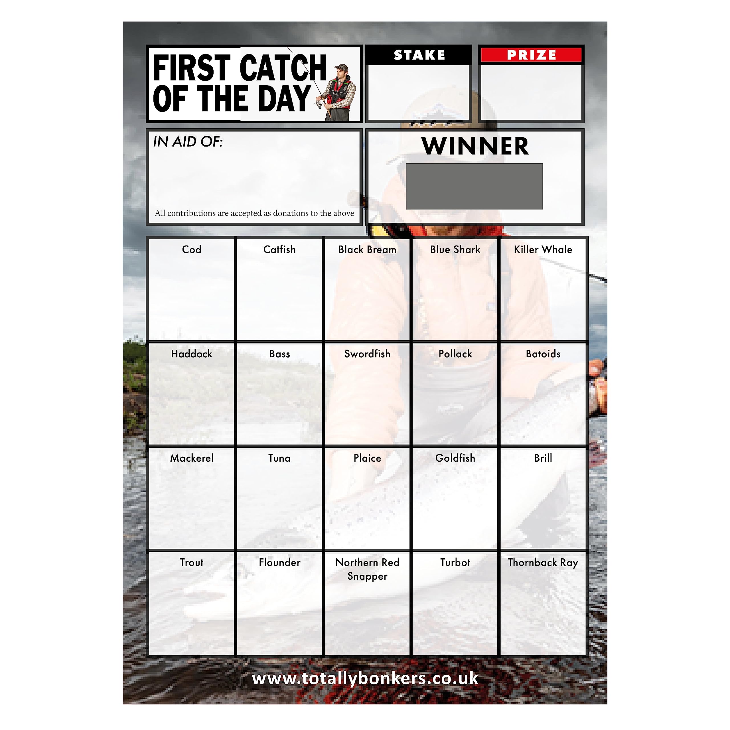 Totally Bonkers - Fishing Fundraising Scratch Cards - 20 Square - A6 (148x105mm) -10 Pack - TB0032 - Blind Card