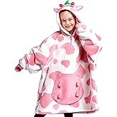 Giggling Getup Wearable Blanket Hoodie for Girls and Boys Sherpa Fleece Hooded Blanket Sweatshirt Warm Cozy Sherpa Wearable Throw Oversized Hoodie with Giant Pocket & Sleeves for Kids Strawberry Cow