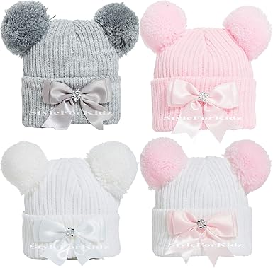 baby girl pink pom pom hat
