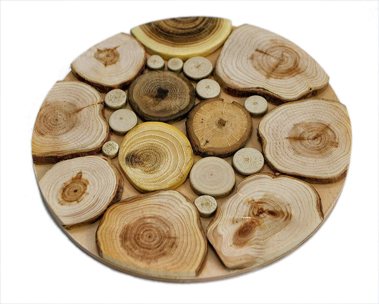 Handmade Wooden Trivet for Hot Dishes - 7.5 Inch. - Big Coaster - 6 Sorts of Wood - Natural Smell - Unique Art Decor in the Kitchen - Made by SPL Woodcraft Ukraine