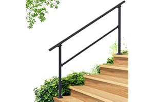 CHR Fence & Rail Outdoor Stair Railing Kit, 4-5 Steps, Black Wrought Iron, Transitional Style, 36x35 Inches