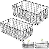 Kingrol 2 Pack Wire Storage Baskets with Handles, Metal Organizer Basket Bins for Home, Office, Nursery, Laundry Shelves Organizer