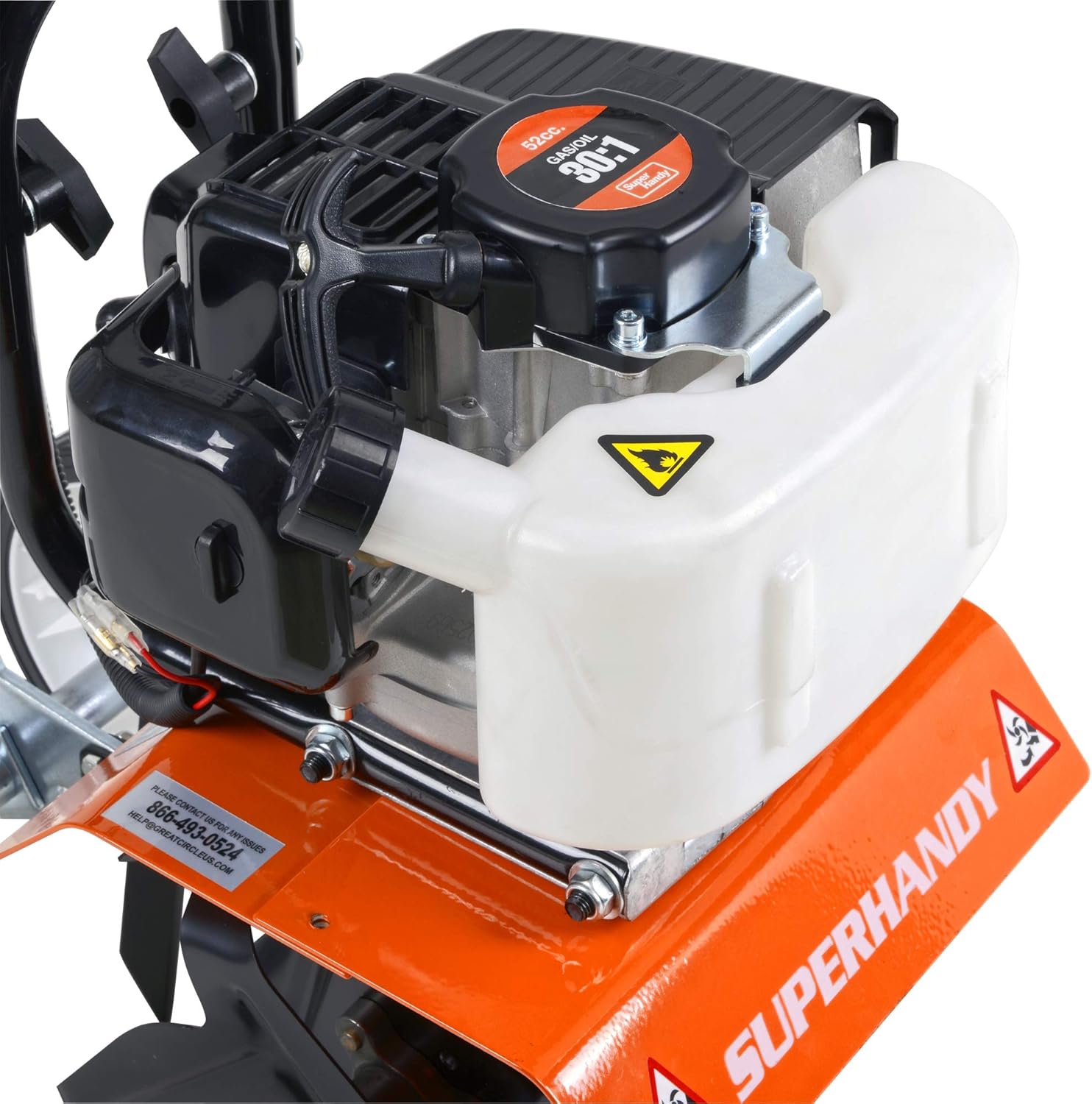SuperHandy Mini Tiller Cultivator Super Duty 3HP 52cc 2 Stroke Gas Motor 4 Premium Steel Adjustable Forward Rotating Tines for Garden & Lawn, Digging, Weed Removal & Soil Cultivation EPA/CARB: Home Improvement