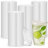 Hortsun 500 Count 98mm Clear PET Plastic Flat Lids with Straw Slot Fits 16, 20, 24 oz Cups Disposable Plastic Transparent Cup Lids for Iced Coffee Milkshake Ice Cream Office Home Travel Supplies