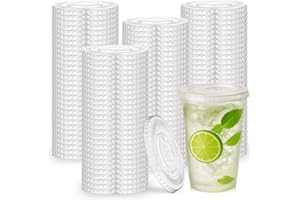 Hortsun 500 Count 98mm Clear PET Plastic Flat Lids with Straw Slot Fits 16, 20, 24 oz Cups Disposable Plastic Transparent Cup Lids for Iced Coffee Milkshake Ice Cream Office Home Travel Supplies