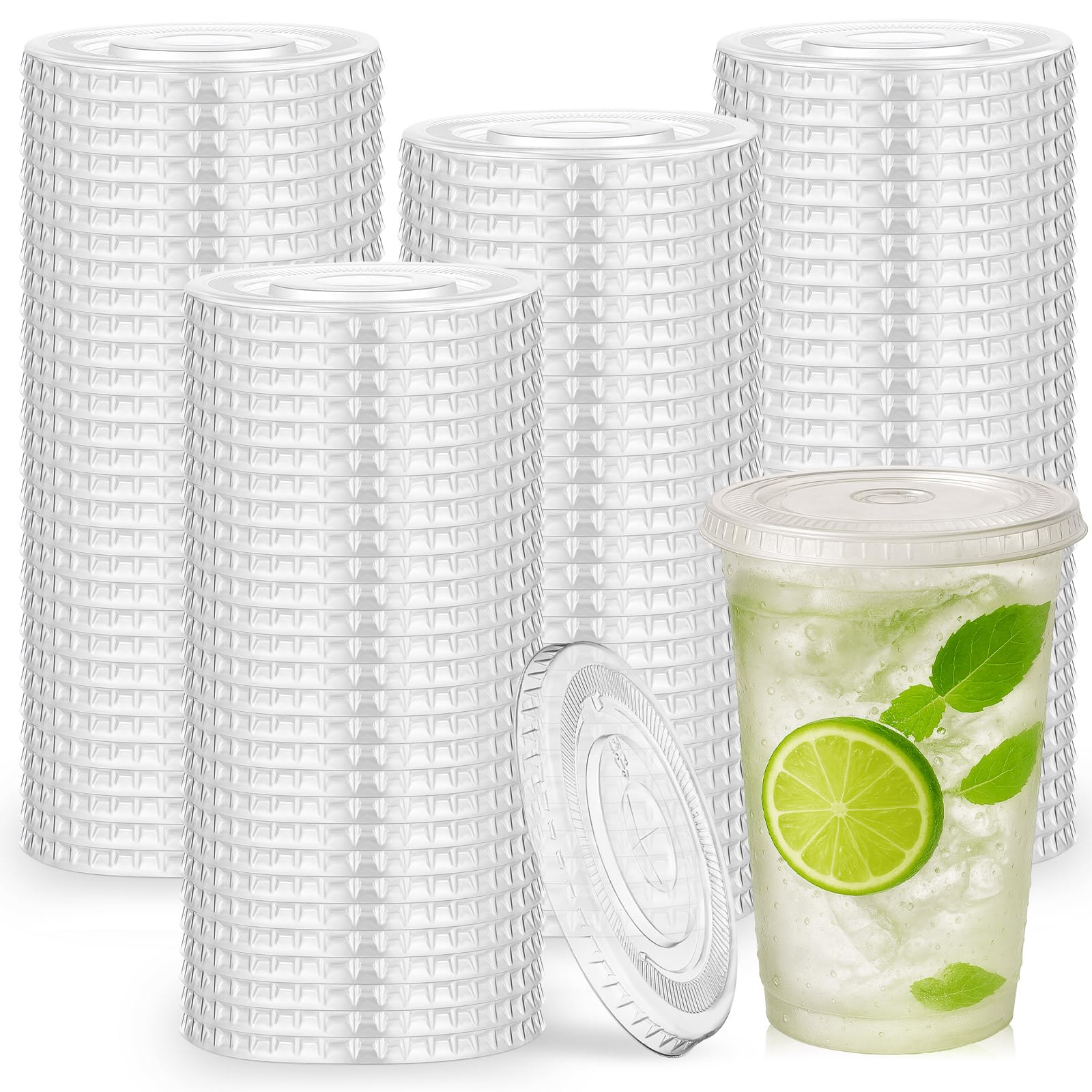 Photo 1 of Hortsun 500 Count 98mm Clear PET Plastic Flat Lids with Straw Slot Fits 16, 20, 24 oz Cups Disposable Plastic Transparent Cup Lids for Iced Coffee Milkshake Ice Cream Office Home Travel Supplies