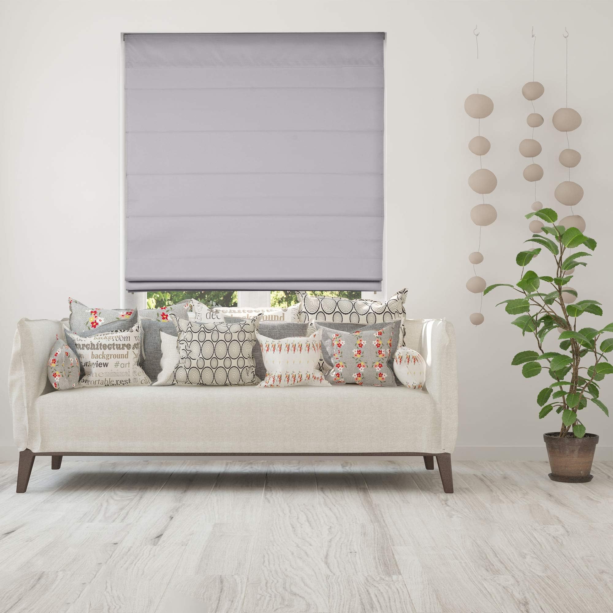 Calyx Interiors Cordless Lift Fabric Roman Shades in Size 24-Inch Width x 72-Inch Height Color Blackout Grey