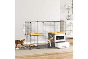 Oneluck Cat Cage Indoor with Litter Box 2-Tier DIY Cat Playpen Detachable Metal Wire Kennel Crate Large Exercise Place Ideal for 1-2 Kitten (41" L x 18" W x 28" H)