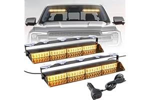 ELECHOI Amber 2 in 1 Emergency Dash Strobe Light Bar, Front/Rear 48LEDs Interior Windshield Visor Safety Flashing Warning Hazard Lights for Construction Work Trucks Towing Vehicles
