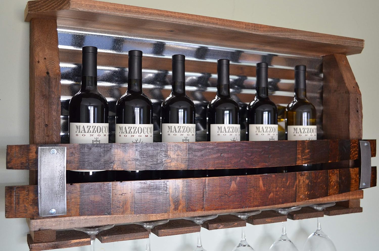 Barn Wood Wine Rack Home Bar Furniture with Whiskey barrel staves