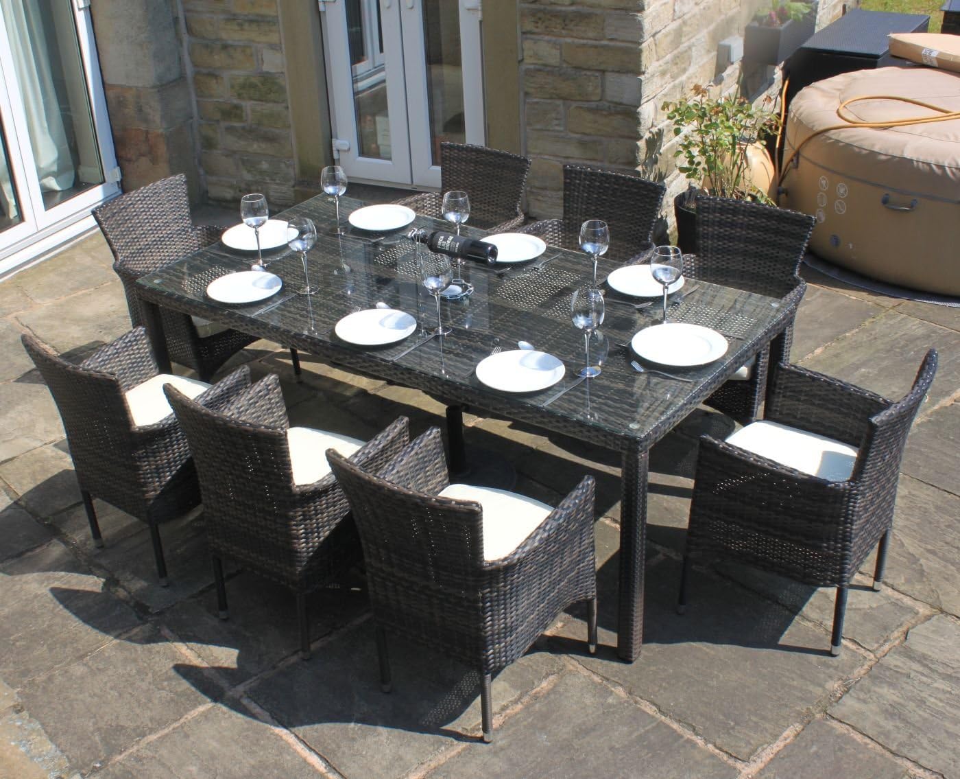 Rattan Outdoor 8 Seater Garden Furniture Dining Set in Mixed Brown