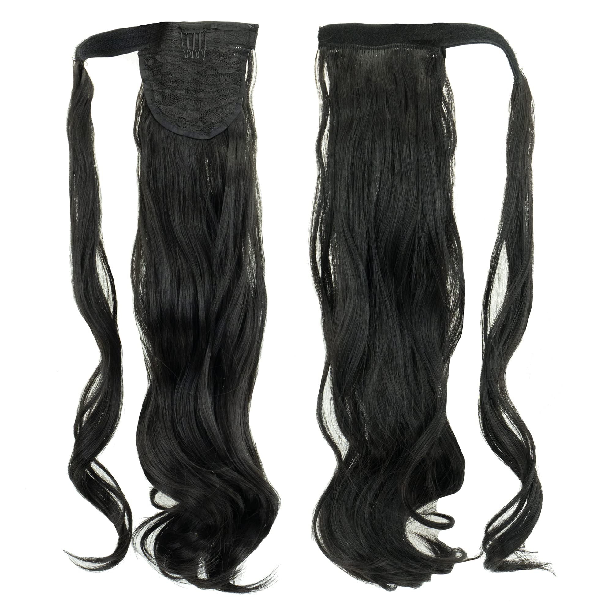 IMISSU Long Curly Wrap Around Ponytails Extension Synthetic Hair Extensions Clip in Ponytail Wavy Hairpiece (Black)