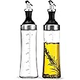 FineDine Superior Glass Oil and Vinegar Dispenser, Modern Olive Oil Dispenser, Wide Opening for Easy Refill and Cleaning, Clear Glass Oil Bottle, Pouring Spouts, 18 Oz. Cruet Set (Set of 2)